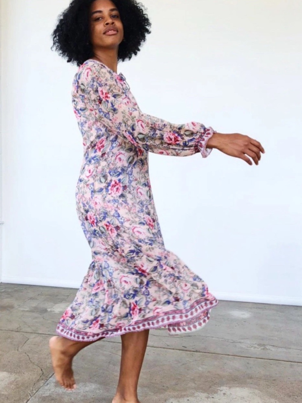 Anthropologie RAGA Victoria Floral Midi Dress Tassels Small H31